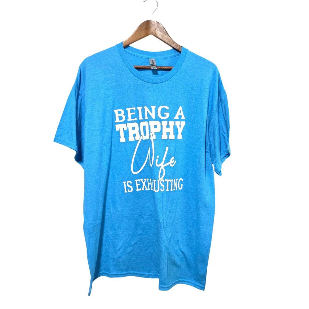 Screen Print Funny Saying T-shirt Women's Size XL Heather Light Blue Casual